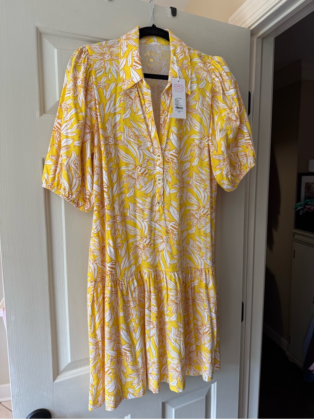 Lilly Pulitzer Yellow Floral Button-Front Mini Dress